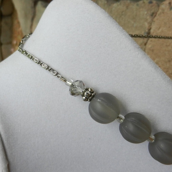 Gray Acrylic Beads & Chain Necklace - Picture 3 of 8